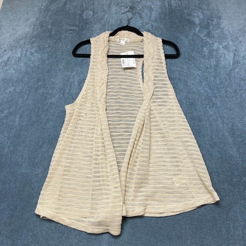 Macy's John Paul Richard Cardigan Sweater Women Small Beige Open Knit Sleeveless